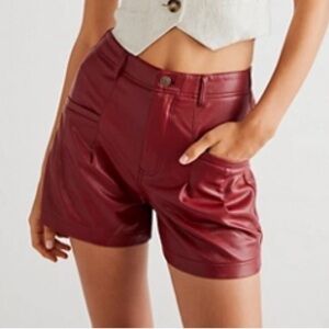 Free People High Waist Faux Leather Shorts - Burgundy